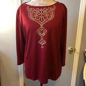 NWT burgundy with gold accent ruby road shirt